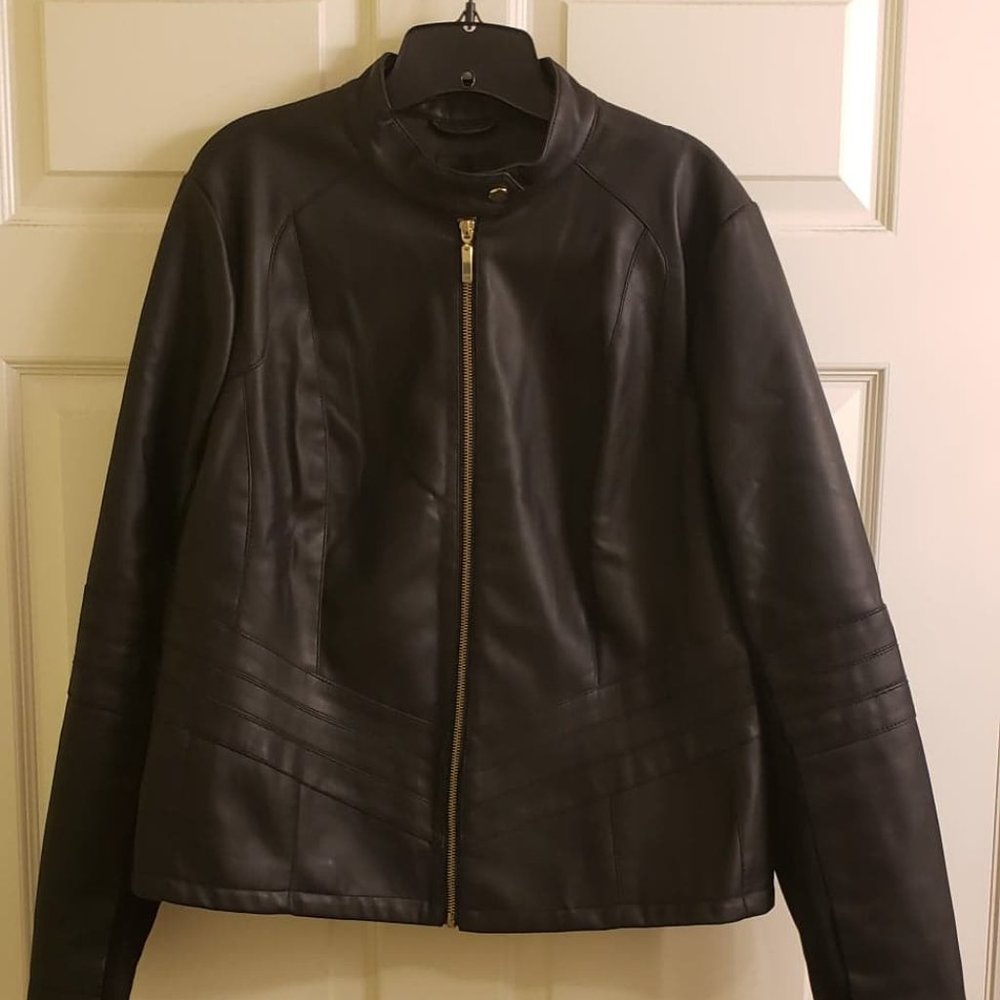 Lane Bryant Faux Leather/Knit Moto Jacket, 18/20
